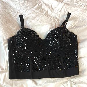 cute black bedazzled croset top